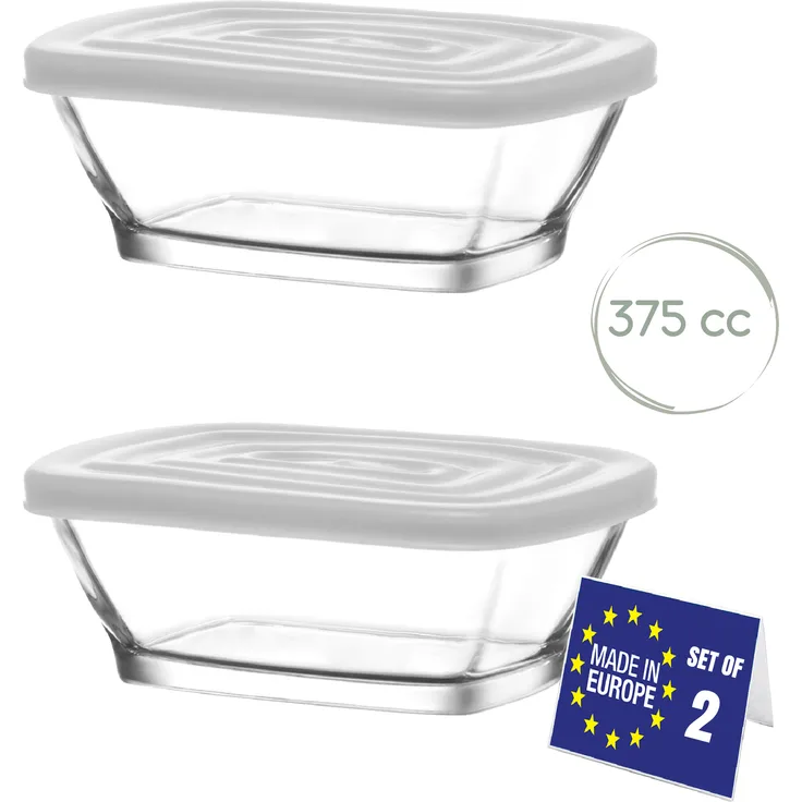 LAV Defne Glasbehälter mit Deckel, 375 ml, 2er Set, transparent mit farbigem Deckel, luftdicht und spülmaschinengeeignet