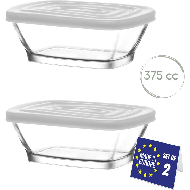 LAV Defne Glasbehälter mit Deckel, 375 ml, 2er Set, transparent mit farbigem Deckel, luftdicht und spülmaschinengeeignet