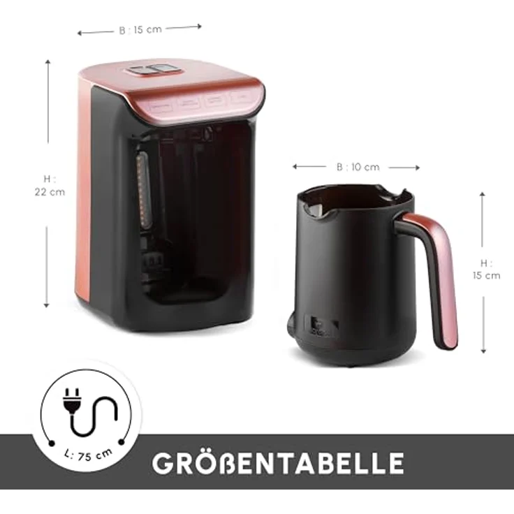 Karaca Hatır Roast Türkische Kaffeemaschine Roségold 5 Tassen Kapazität Viel Schaum, 535W, Sprachwarnsystem, Lichtwarnsystem, Messlöffel, Einfache Reinigung – Bild 2