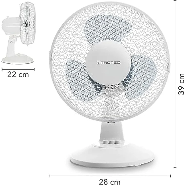 Trotec TVE 10 Tischventilator 80°-Oszillation mit Abschaltfunktion, Ø 23 cm, 25W, weiß – Bild 4