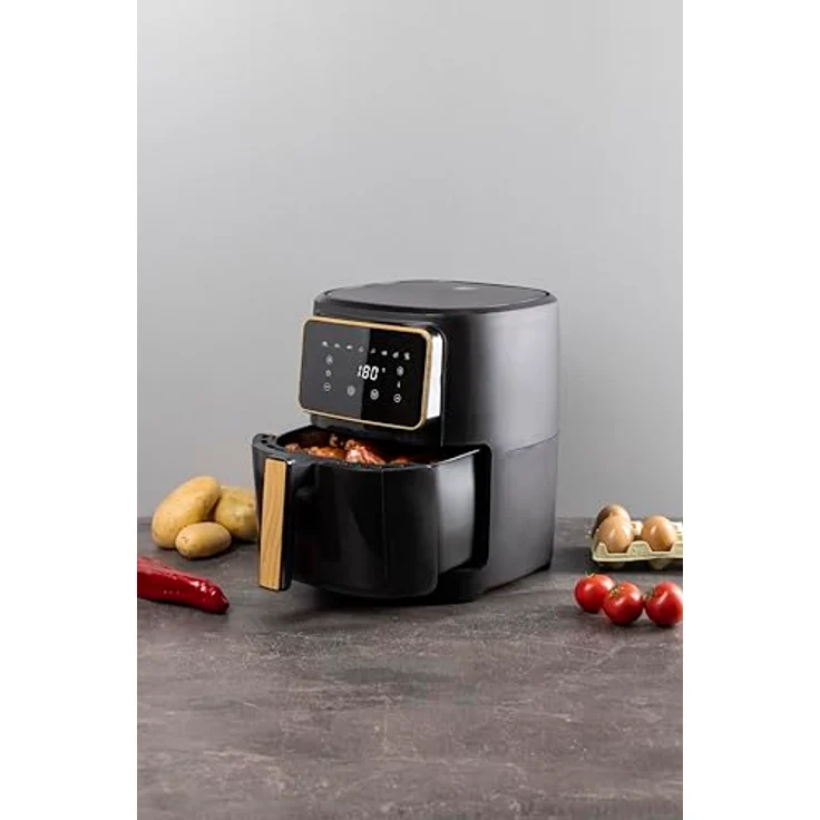 Bergner CHARCOAL Heißluftfritteuse 1800W, PFAS-frei, 6.9L, 8 Kochprogramme, Keramikbeschichtung, Temperatur 80-200°C, Timer bis 30 min, ölfreies Braten, anthrazit – Bild 4
