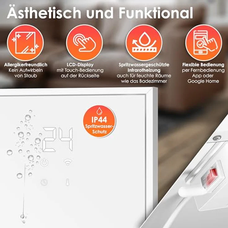 KESSER® Infrarotheizung Energiesparend Infrarot Standgerät & Wandmontage Elektroheizung 540W mit Fernbedienung Thermostat & App-Steuerung Elektrisch Heizpaneel Heizung Konvektor Standfüße – Bild 3