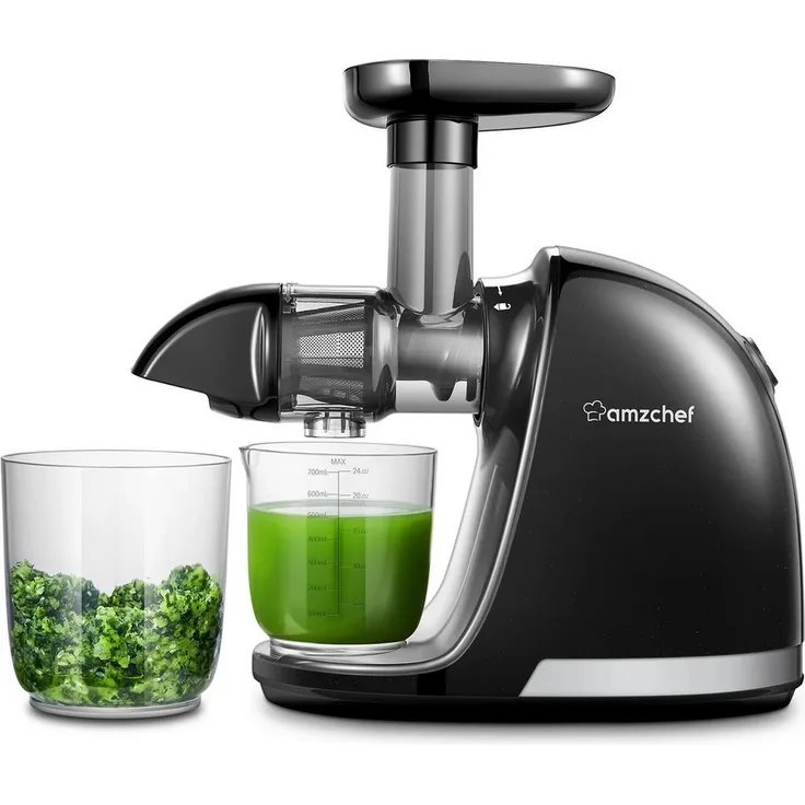 AMZCHEF Slow Juicer ZM1501, elektrischer Entsafter mit 7 Schneckenaufsätzen, BPA-frei, optimal für Obst und Gemüse