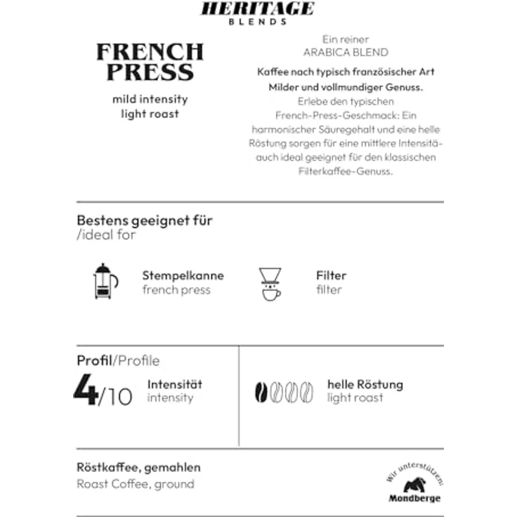 Joerges French Press, 1 kg, Helle Röstung, 4/10 Intensität – Bild 3