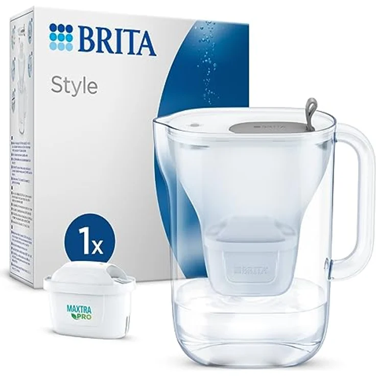 BRITA Wasserfilter-Kanne Style hellgrau (2,4l) inkl. 1x MAXTRA PRO All-in-1 Kartusche – Filter im modernen Design für den Kühlschrank zur Reduzierung von Kalk, Chlor, Metalle wie Blei & Kupfer – Bild 1