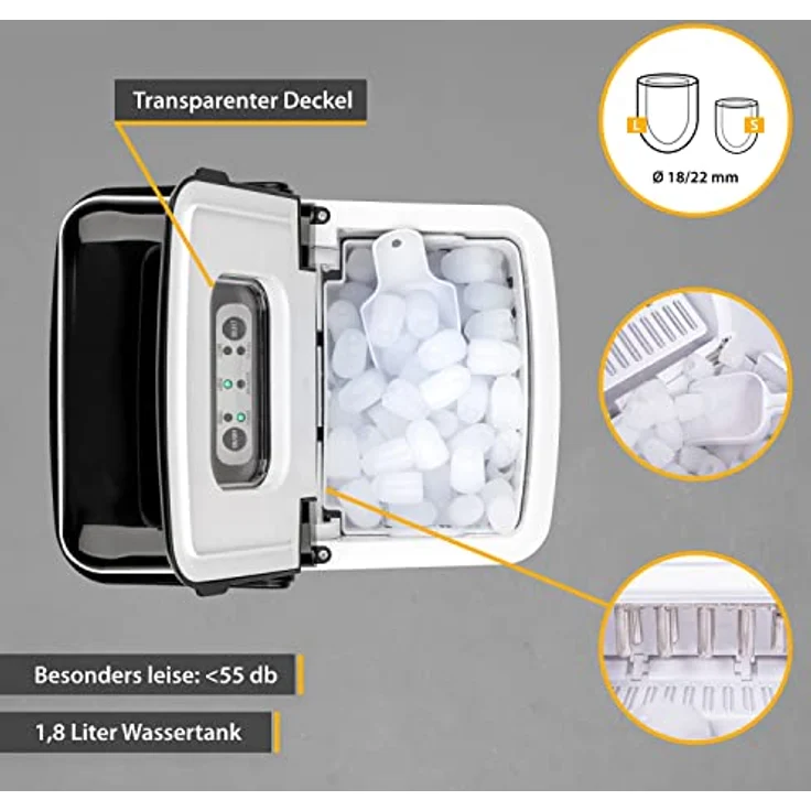 TZS First Austria Eiswürfelmaschine - Edelstahl Ice Cube Maker - 9 Würfel in 7-9 Minuten| Würfel S/L | 12 kg 24 Std | Ice Cube Maker | Eiswürfelbereiter 1,8 L Wassertank, 120W - LED Bedienpanel & tragbarer Griff – Bild 5