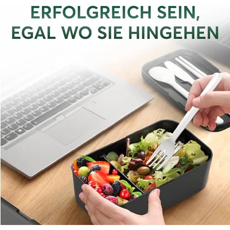 UMAMI Bento-Lunchbox für Erwachsene, auslaufsichere Brotdose mit Fächern für Meal Prep, inkl. Besteck und 2 Saucenbehältern, ideal für Salat und Snacks – Bild 7