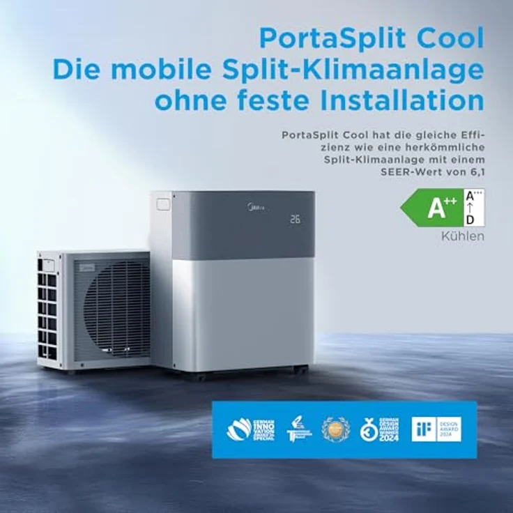 Midea Portasplit Cool Mobile Split-Klimaanlage, 8000 BTU, 3-in-1 Kühlen, Entfeuchten & Ventilieren, Inverter, 38 dB – Bild 2