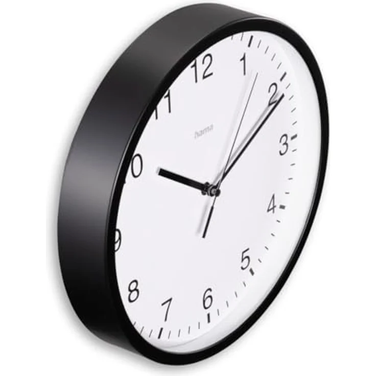 Hama Wanduhr Elba (ohne Tickgeräusche, geräuscharm, Ø 25cm, analog, Glas Abdeckung, inkl. Batterie) schwarz – Bild 2