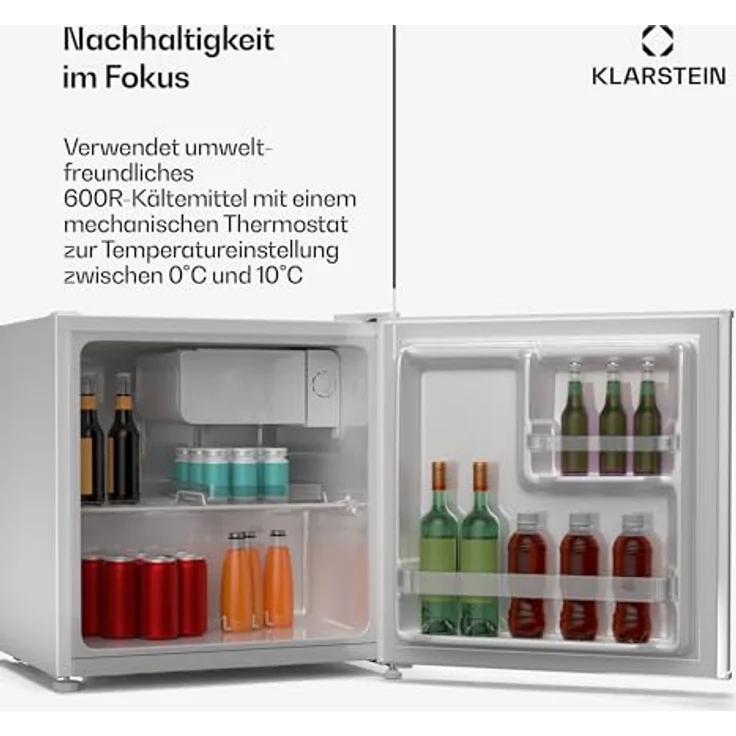 Klarstein Irene 46L Retro Mini-Kühlschrank, Leiser Betrieb mit 37 dB, Einstellbares Thermostat, Energieeffizient, Weiß – Bild 5