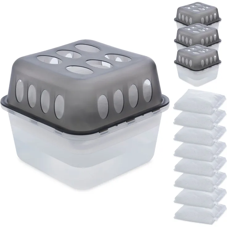 ONBEST Luftentfeuchter Granulat Set, 4 Stück + 8 Nachfüllbeutel mit 400g Granulat, effektiver Schutz vor Feuchtigkeit und Schimmel, stromlos und diskret