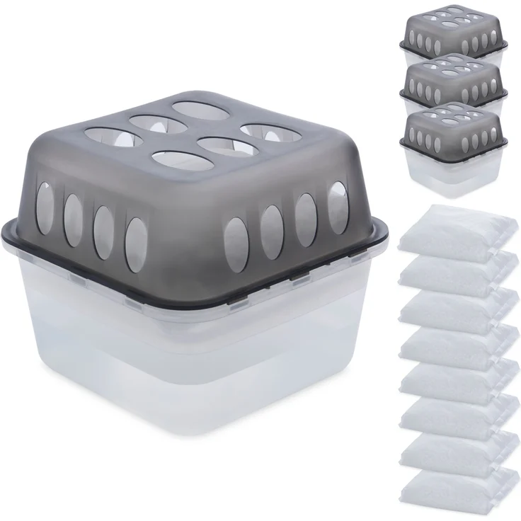 ONBEST Luftentfeuchter Granulat Set, 4 Stück + 8 Nachfüllbeutel mit 400g Granulat, effektiver Schutz vor Feuchtigkeit und Schimmel, stromlos und diskret