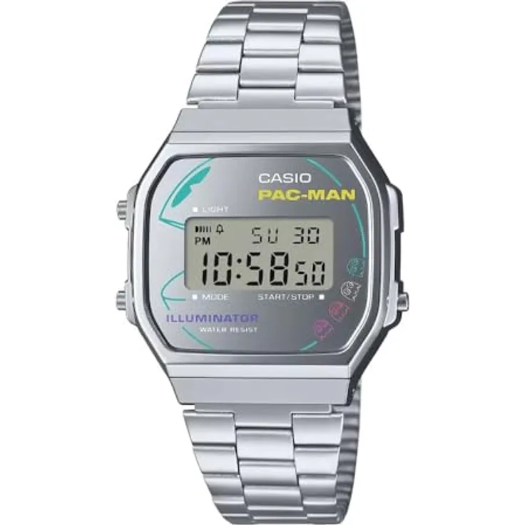 Casio Watch A168WEPC-7AER, Digitale Uhr mit Kalenderfunktion und Silber Edelstahl Band
