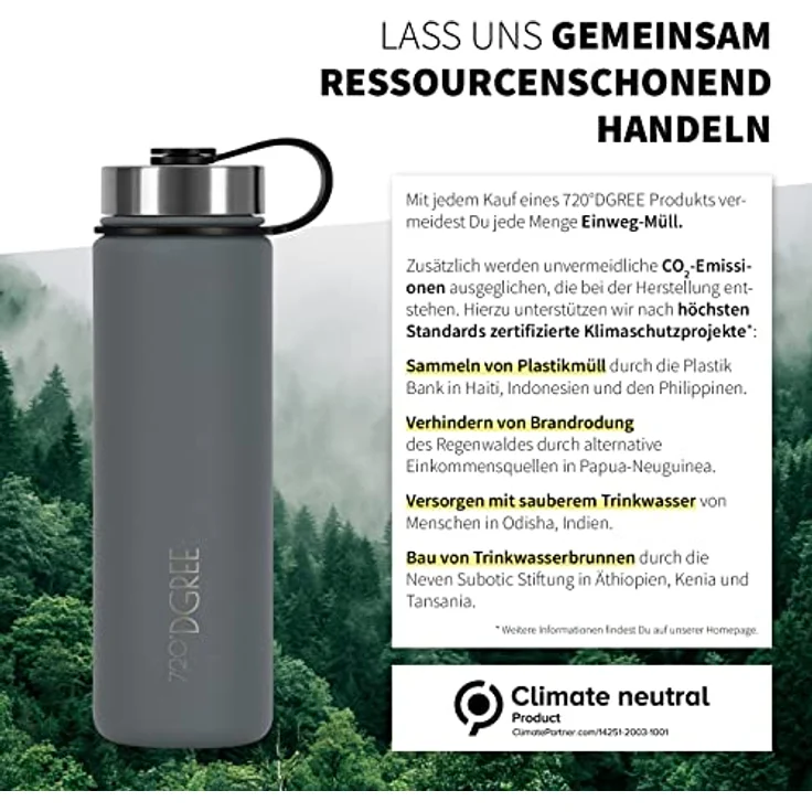 Trinkflasche Doppelwandig Edelstahl 710ml Isolierflasche m. Gratis Sportdeckel 720 DGREE noLimit stone gray – Bild 4