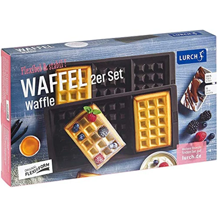 Lurch FlexiForm Waffel Silikonbackform, 3 Fach, 2er Set, Silikon, Braun, 29 x 15 x 3 cm – Bild 3