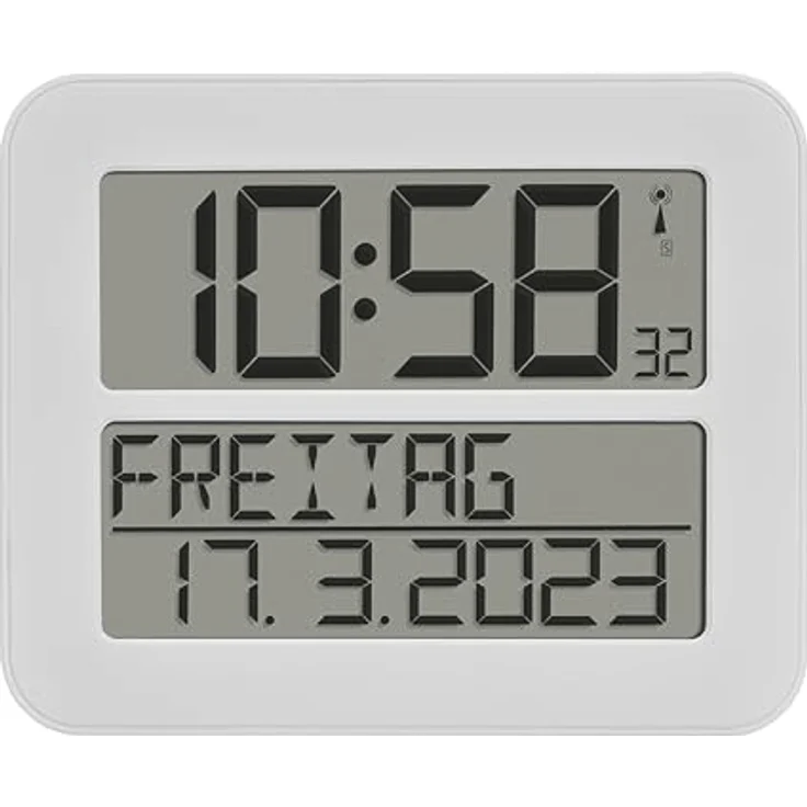 TFA Dostmann TimeLine Max Funkuhr, Wanduhr, digital, mit Wochentag und Weckfunktion, weiß, L 258 x B 30 (120) x H 212 mm – Bild 2