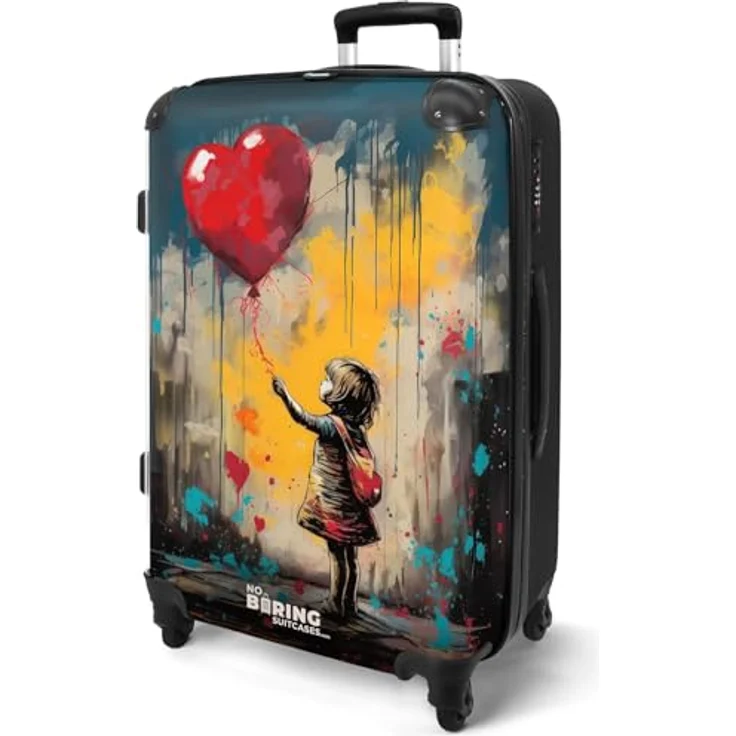 NoBoringSuitcases.com© Hartschalen-Trolley Mädchen mit Luftballon im Graffiti-Stil 67x43x25cm, 4 Rollen, Koffer Mittelgroß, Suitcase für Erwachsene in Buntem Design – Bild 2