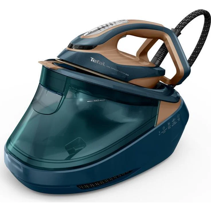 Tefal Pro Express Vision Max GV9920E0, Dampfbügelstation mit 800 g/min Dampfstoss, 9 bar Druck, Durilium AirGlide Autoclean Sohle, Blau/Kupfer