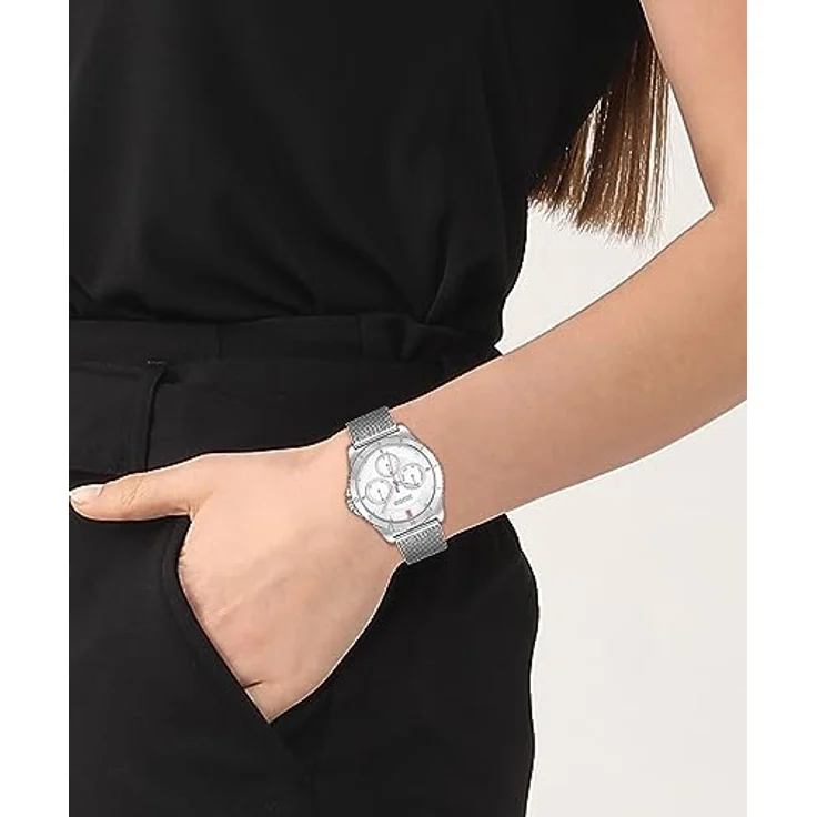 HUGO Multi Zifferblatt Quarz Uhr für Damen Kollektion #Dance, Silbernes Edelstahl-Mesh-Gliederarmband, 36 mm Gehäusedurchmesser, Wasserabweisend bis 3 bar – Bild 4