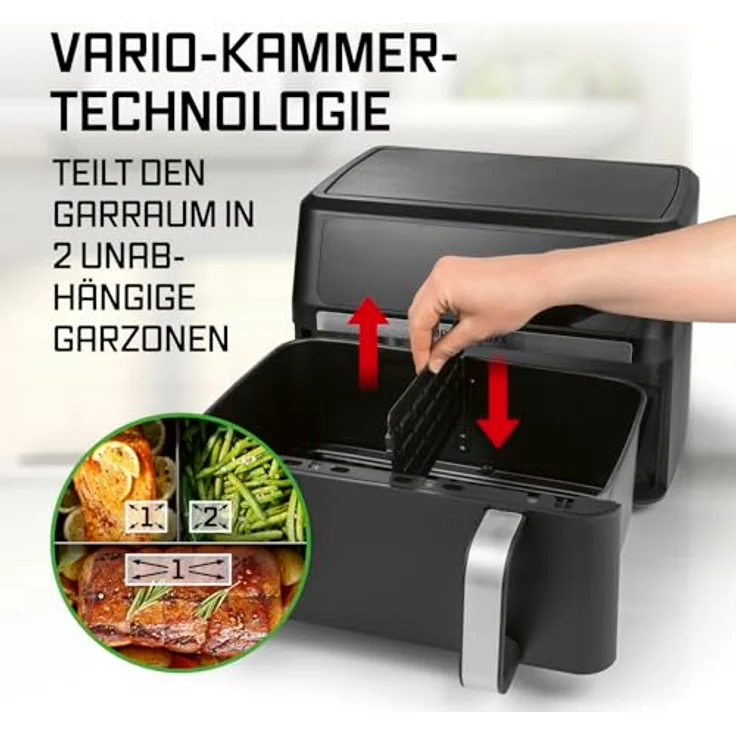 GOURMETmaxx Heißluftfritteuse AirGenius 10 l (2 x 5 l), Vario-Kammer, 2800 W, 10 Programme, Multi-Colour-LED-Touch-Display – Bild 5