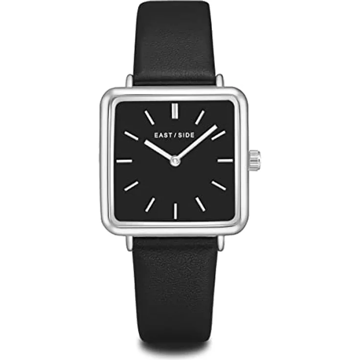 Eastside Damen Uhr analog Japanisches Quarzwerk mit Leder Armband schwarz 10080051, Edelstahl-Gehäuse, Kratzfestes Mineralglas