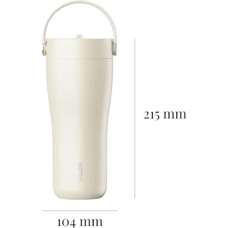 EQUA Carry Cup, Edelstahl Isolierte Trinkflasche mit klappbarem Strohhalm, 600ml, 15h kalt oder 8h heiß, 100% auslaufsicher, Sand – Bild 3