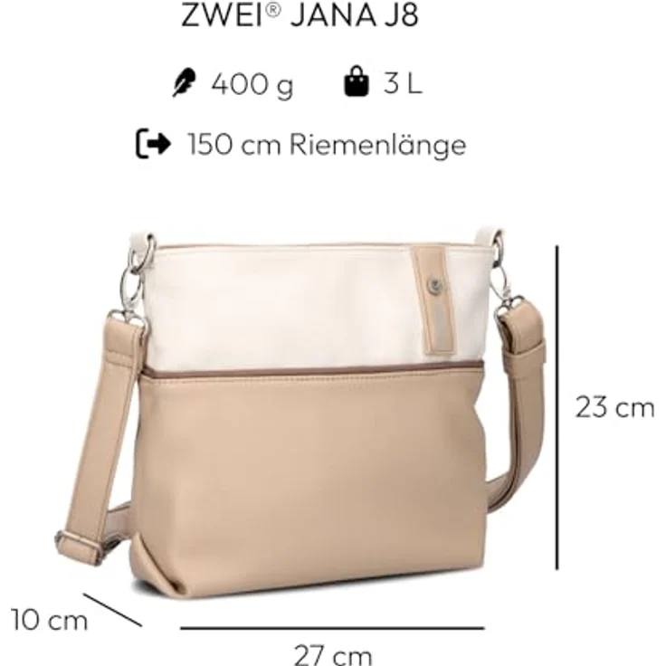Zwei Beuteltasche Jana J8, Umhängetasche aus weichem Kunstleder in Nude, praktische Tragevarianten, 27 x 10 x 23 cm – Bild 2
