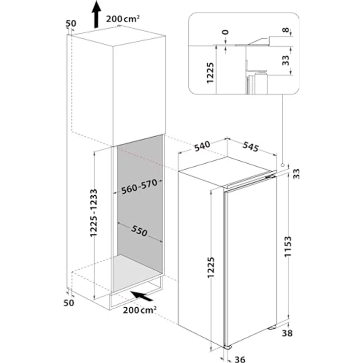 Privileg PRC 12VF2E Einbaukühlschrank mit 193 l Kühlvolumen, 5 Ablageflächen und LED-Innenbeleuchtung, 35 dB – Bild 2