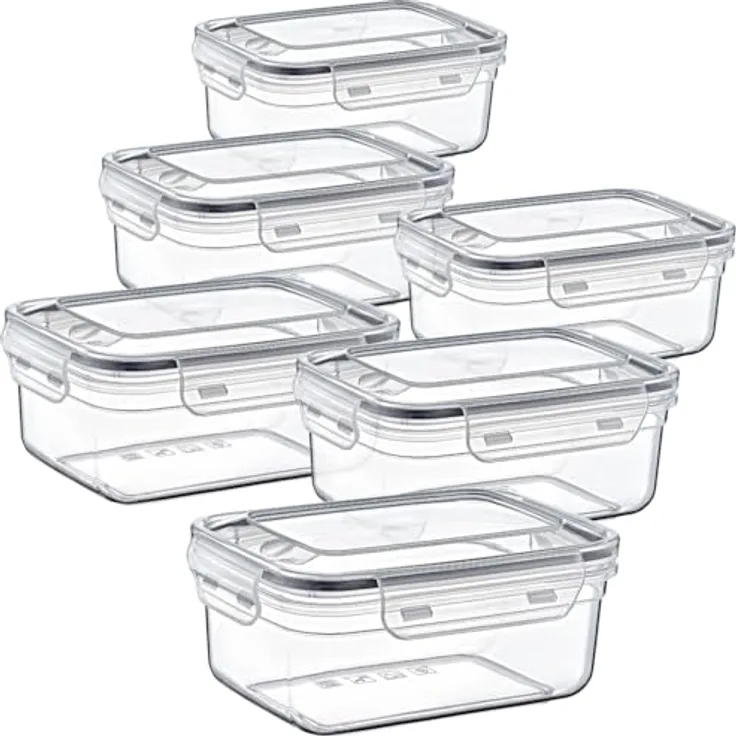Centi 6er-Set Frischhaltedosen, 1,4L mit Clipverschluss, mikrowellen- und gefriergeeignet, spülmaschinenfest, platzsparend stapelbar