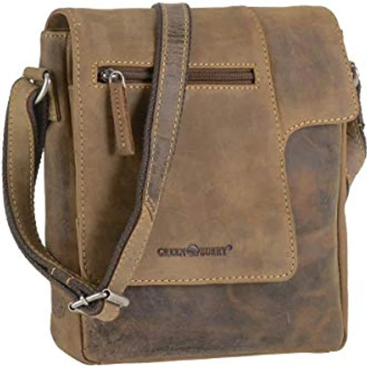 Greenburry Vintage Umhängetasche 1650-25, braunes Rindleder, verstellbarer Schultergurt, Reißverschlussfächer – Bild 3