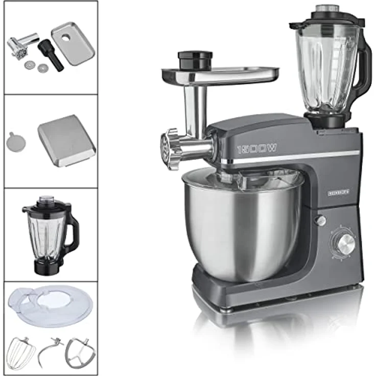 Heinrich´s HKM 8083 3in1 Küchenmaschine, 1500 W, 10 l Schüssel, 6 Geschwindigkeiten, Multifunktional, mit Knetmaschine, Fleischwolf und Mixer – Bild 6