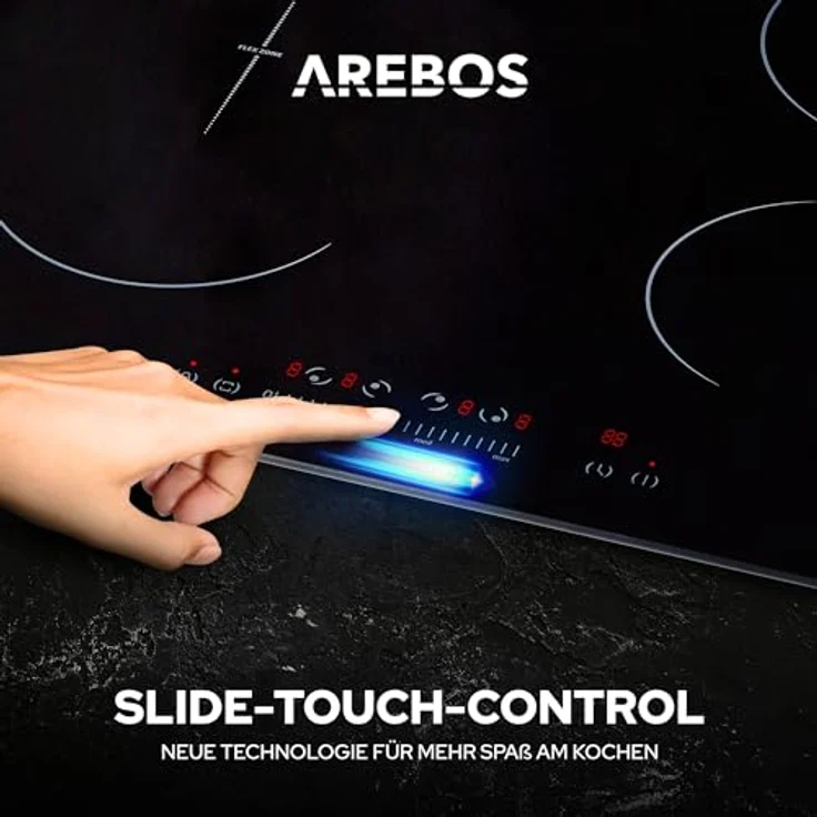 Arebos Induktionskochfeld | 7200 W | 4 Kochfelder mit 2 Flexzonen | 59 cm | Autark | mit Sensor Touch, Timer, Kindersicherung, Überhitzungsschutz, Autoabschaltung – Bild 3