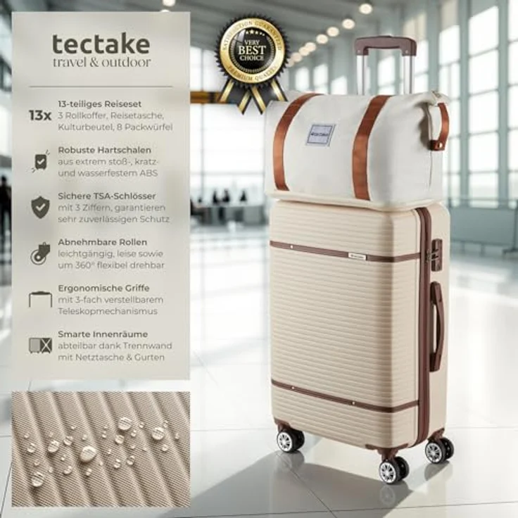 tectake® 13-TLG. Koffer Set mit Reisetasche, Koffer & Trolleys, Hartschalenkoffer mit TSA Schloss - Creme, ideal für Vielflieger & Businessreisen – Bild 2