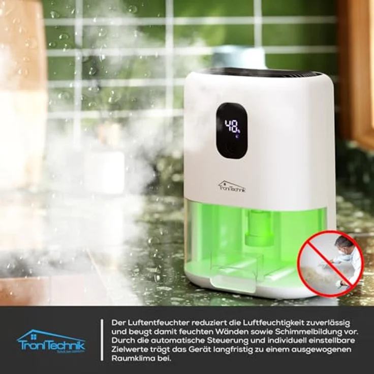 Tronitechnik® EF-02 Mini Luftentfeuchter, elektrisch bis 400 ml/24 h, 1 L Tank, LED-Farblicht, kompakt und leise für Räume bis 20 m² – Bild 3
