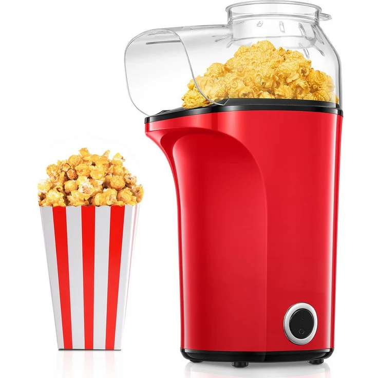 FOHERE Heißluft-Popcornmaschine, 4L Kapazität, 99% Pop-Rate, Rot, Antihaft-Beschichtung, schnelle Reinigung