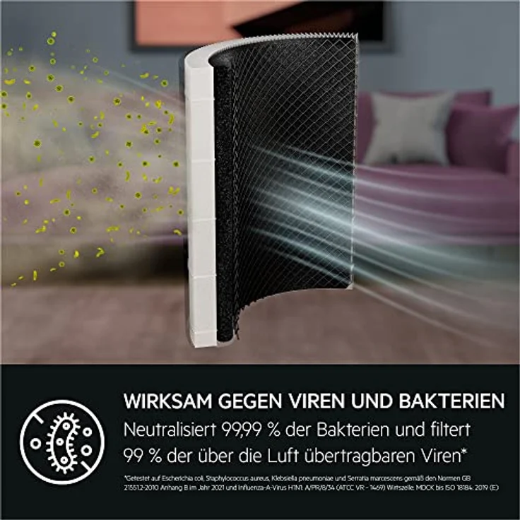 AEG APO50371DG PURE 5000 Luftreiniger, filtert bis zu 99,97 Prozent der Luftpartikel, Automatik-Modus, Luftqualitätsanzeige, ultrafeine Partikelfilter, App-Steuerung, bis 41 qm, dunkelgrau – Bild 3