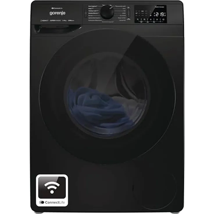 Gorenje WPNEI94A1DTSB, Waschmaschine mit Dampffunktion, 9 kg, 1400 U/min, WLAN-Steuerung, Hygiene-Programm, Kindersicherung, Schwarz