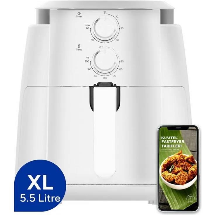 Opviq Heißluftfritteuse HAF-01, 1500 W, 3,9 l, Rapid-Air-Technologie, weiß, max. 200 °C, timer, antihaftbeschichtet