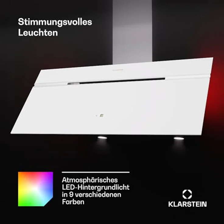 Klarstein Dunstabzugshaube 90cm, Abluft/Umluft mit Aktivkohlefilter & LED-Beleuchtung, 600m³/h Luftstrom, IoT/Wi-Fi, Leise Schräghaube, Dunstabzugshauben 90 cm – Bild 5