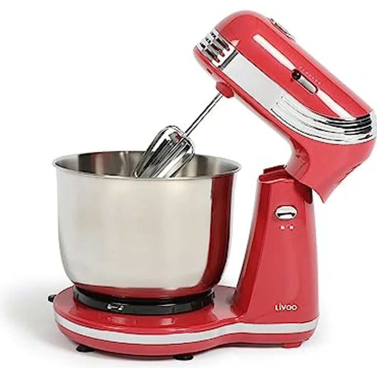 LIVOO DOP137RC Küchenmaschine 250W, 6 Geschwindigkeiten, 3L Edelstahlschüssel, rot – Bild 3