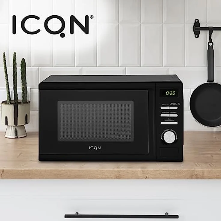 ICQN ?KEA 4602B Mikrowelle Standgerät, Garraum 20 L, 700 W, 5 Leistungsstufen, 8 Automatikprogramme, Gewicht und zeitgesteuerte Auftauen, Kindersicherung, Glasdrehteller (25,5 cm), schwarz – Bild 3