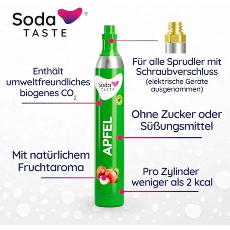 SodaTASTE Sparpaket: Mysoda Woody - Wassersprudler aus erneuerbarem Holzkomposit mit 1L BPA-freier Plastikflasche, CO2-Zylinder Classic + CO2-Zylinder Apfel (Weiß) – Bild 4