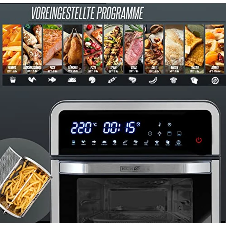 HEINRICHS Heißluftfritteuse Air Fryer mit digitalen LED-Display LCD Touch Display, 11 Pragrammen 1800W Heißluft Fritteuse Ohne ÖL Fritteuse Luftfritteuse Timerfunktion Heinrich´s (14L XXXXXL) - Preisvergleich – Bild 3
