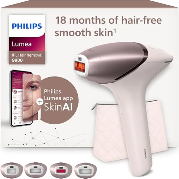 Philips Lumea IPL 9900 Series Haarentfernungsgerät BRI951/00, kabellos mit SenseIQ & SkinAI Technologie, 4 Aufsätzen für Körper, Gesicht & Präzisionsbereiche