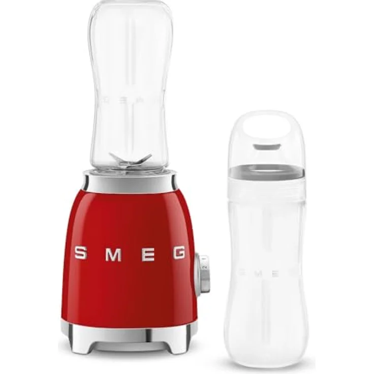 Smeg PBF01RDEU Smoothiemaker, 300 Watt, inkl. 2 x 600 ml To-Go-Trinkflaschen, 2 Geschwindigkeiten, Edelstahl, rot, Serie: PBF01 – Bild 2