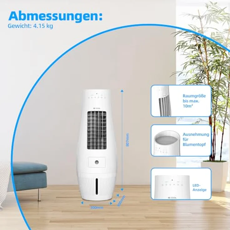 be cool BC07AC60WF, 4 in 1 Ventilatorkombigerät mit Mückenabwehr, 7 Liter Wassertank, Ausnehmung für Blumentopf – Bild 7
