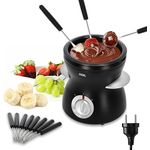 ADE elektrisches Schokofondue 500 ml mit 8 Spießen, Temperiergerät mit 2 Temperaturstufen, teflonbeschichtete herausnehmbare Schüssel, ideal für Schokobrunnen
