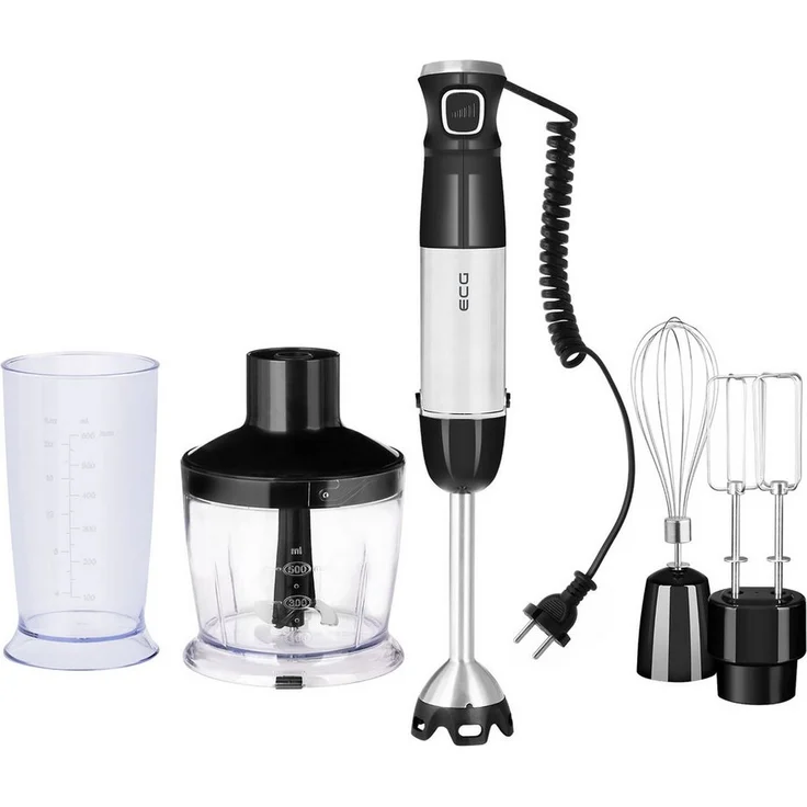 ECG Handmixer RM 800, leistungsstarker Küchenhelfer mit 800-W-Motor, elegantem Edelstahldesign und praktischem Zubehör