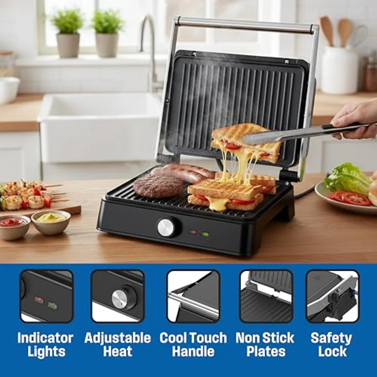 Westinghouse Kontaktgrill WKCG907BK, 2200 W, Antihaftbeschichtung, höhenverstelbar, 29 x 24 cm Grillfläche – Bild 6