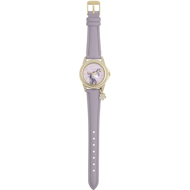 Tikkers ATK1106, Kinder Armbanduhr mit Einhorn-Zifferblatt, hellgoldenem Gehäuse und lilafarbenem Lederarmband – Bild 4